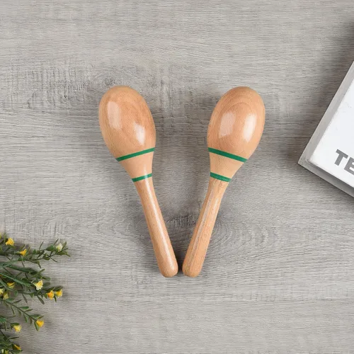 Vista 5 de 2 piezas de maracas de madera para niños y adultos, instrumento musical de maracas de madera