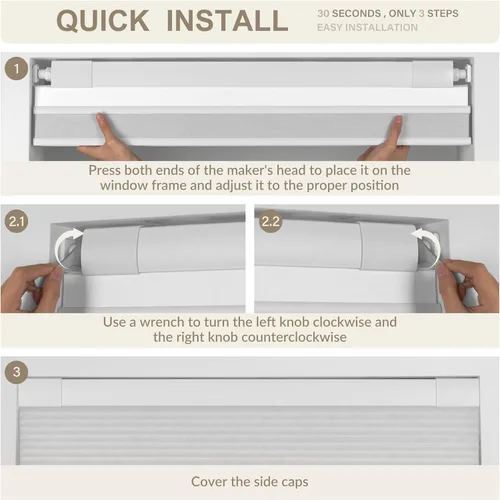 Vista 7 de Boolegon Persianas celulares de día y noche, sin herramientas, sin taladro, sin cordón, fáciles de instalar, persianas opacas y con filtro