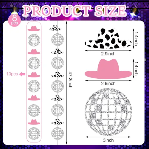 Vista 2 de Peryiter 8 piezas de decoraciones de fiesta de despedida de soltera de vaquera, decoraciones de fiesta de cumpleaños de vaquera, guirnalda de bolas