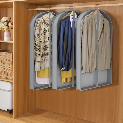 Vista 2 de Zilink Bolsas de traje de 40 pulgadas para almacenamiento en armario, bolsa de almacenamiento de abrigo de visón transparente, bolsas de ropa