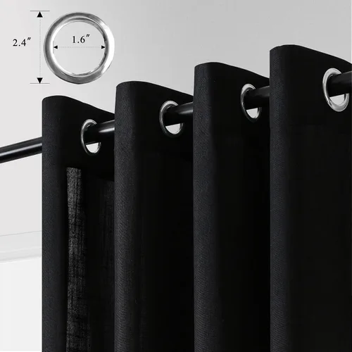 Vista 6 de Aersas Cortinas de lino negro para dormitorio de 63 pulgadas de largo, 2 paneles de privacidad, eficiencia energética, semitransparentes, cortinas