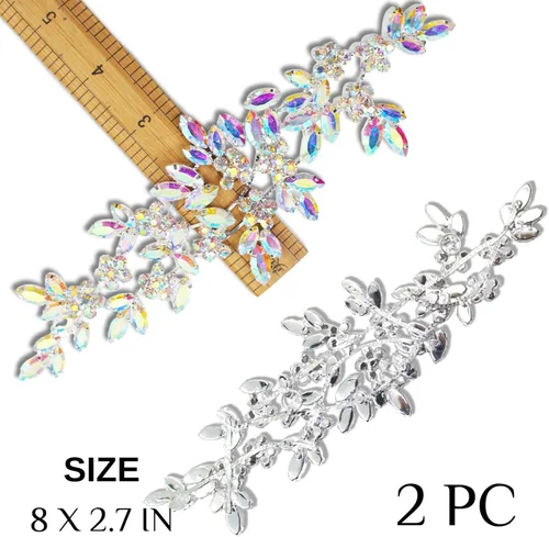 Vista 2 de PEARLY JUN Parches de apliques de cristal con diamantes de imitación para bricolaje, con cuentas, ropa de costura para cinturón de boda