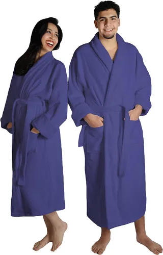 Vista 5 de Superior Traditional Premium Turkish Cotton Lightweight Long Bathrobe with Pockets Bath Robes, Men's Small-Medium, Navy Blue