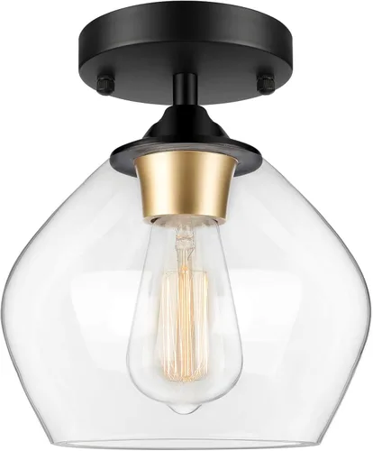 Vista 9 de Lámpara de techo moderna semiempotrada con pantalla de vidrio transparente, lámpara industrial cercana al techo, lámpara de techo colgante
