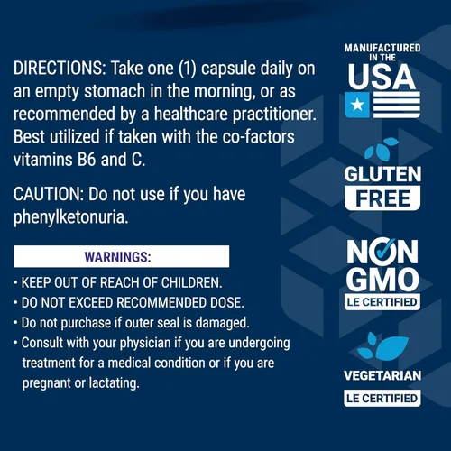 Vista 7 de Life Extension D, L-Phenylalanine Capsules, 500 mg – Supports Mood Health, Promotes Neurotransmitter Health – Gluten-Free, Non-GMO, Vegetarian – 100