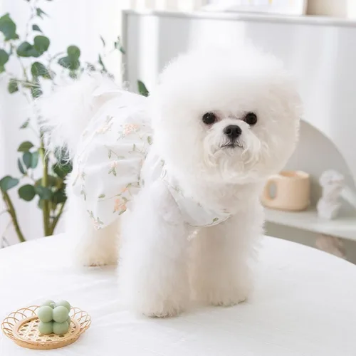 Vista 5 de Vestido de princesa para perro, falda de cachorro, encaje brillante, lazo bordado, ropa para mascotas, para boda, fiesta de cumpleaños, ropa