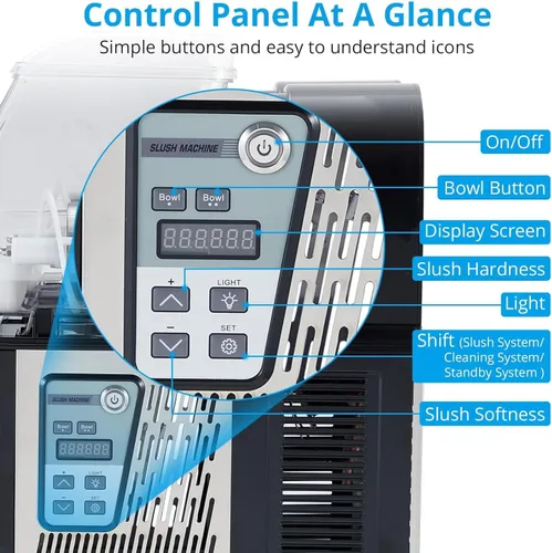 Vista 6 de GarveeTech Máquina comercial de granizado – Tanques dobles de 4 x 2, acero inoxidable de 370 W, autolimpiante, perfecta para bebidas congeladas