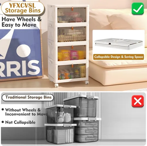 Vista 4 de YFXCVSL Cajas de Almacenamiento de Plástico de 4 Niveles con Tapa 23QT, Contenedores de Almacenamiento Apilables con Ruedas, Cajas de Almacenamiento