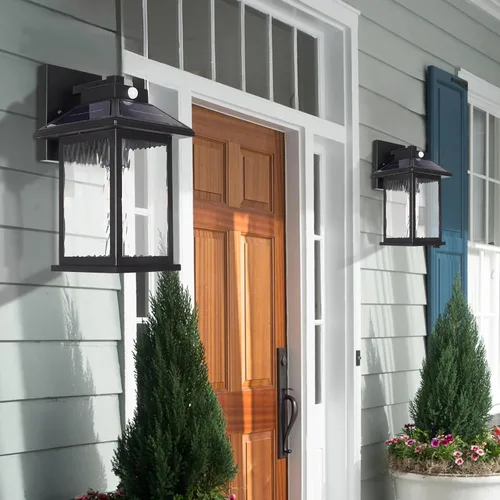 Vista 9 de Faroles solares de pared con sensor de movimiento para exteriores, lámpara de porche alimentada por energía solar, impermeable, del atardecer al
