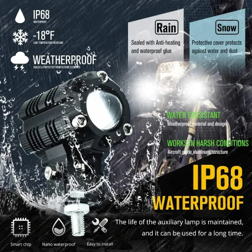 Vista 5 de Luces de conducción de motocicleta DC9-32V proyector súper brillante luces deportivas impermeables para coches, ATV, bicicleta, Yamaha, UTV, camión