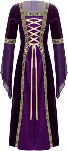 ACSUSS Vestido largo medieval de princesa renacentista para niñas grandes, manga acampanada, vintage, retro, vestidos de baile