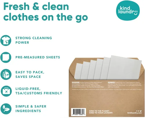 Vista 9 de KIND LAUNDRY Hojas de detergente sin líquido de fórmula y jabón de viaje sin perfume