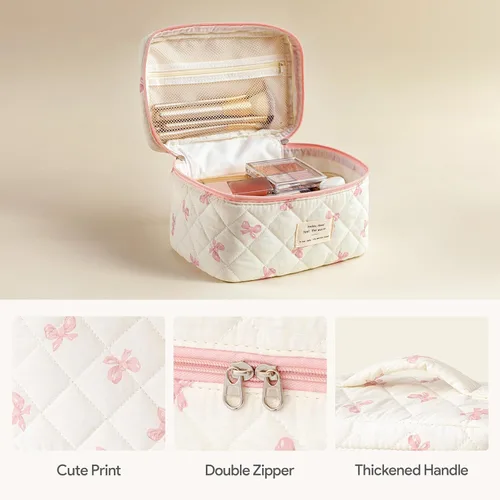 Vista 48 de HBselect Bolsa de maquillaje acolchada, 3 piezas de algodón grande, bolsa de maquillaje de viaje, bonita bolsa de maquillaje floral de coqueta