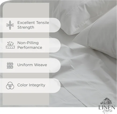 Vista 2 de Linen Home Juego de sábanas 100% de percal de algodón, fresco, ligero, sólido, tamaño individual, 3 piezas, 1 sábana encimera, 1 ajustable