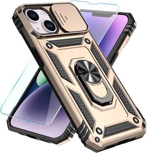 Vista 8 de SunStory Compatible con iPhone 13 Case/iPhone 14 Case con Protector de Pantalla HD y Cubierta de Cámara Deslizante y Soporte de Anillo Giratorio