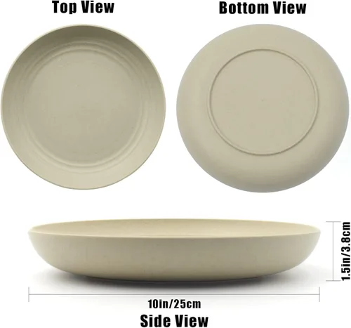 Vista 3 de Wheat Straw Deep Plate, 9" Unbreakable Reusable Plastic Plate Set of 6, Thicker & Lightweight for Kitchen Party Camping Picnic RV