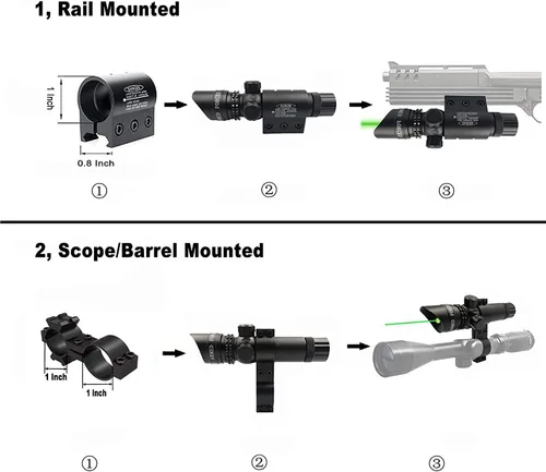 Vista 6 de StrongTools Mira láser de punto rojo y verde impermeable con ajuste para rifles y escopetas con monturas y interruptor de presión por cable