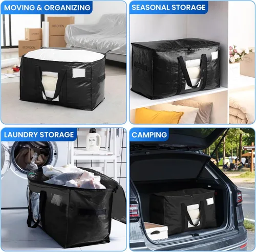 Vista 8 de TAILI - Bolsas de mudanza extra grandes, paquete de 10 bolsas negras resistentes para almacenamiento con ventana visible, asas envolventes