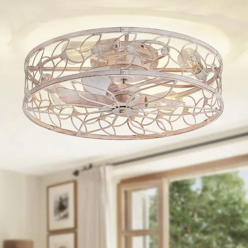 Vista 8 de Ventiladores de techo enjaulados con luces LEDIARY, ventilador de techo de granja de montaje empotrado con control remoto, ventilador de techo