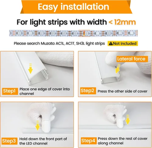 Vista 6 de Muzata 6Pack 3.3FT/1M LED Channel Aluminum U Shape Silver LED Strip Diffuser Channel with Milky White Cover Easy Installation U1SW WW 1M