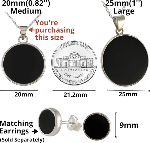 Vista 7 de Sterling Silver 925 Black Onyx Flat Round Handmade Pendant Necklace for Women & Men - Unisex