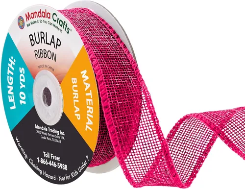 Vista 18 de Mandala Crafts Cinta de arpillera rosa con alambre de 1 pulgada de ancho para manualidades, rollo de 10 yardas de cinta rústica de arpillera