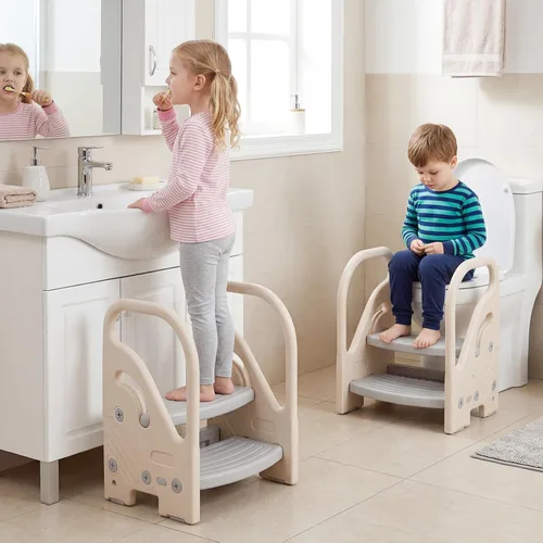 Vista 2 de Costzon Toddler Step Stool for Bathroom Sink, Adjustable 2-Step Kids Helper Stool with Safety Handles & Non-Slip Pads, Convertible Plastic Ladder