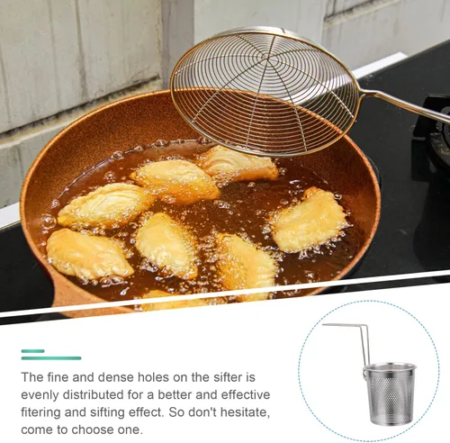 Vista 6 de UPKOCH Red de pasta de acero inoxidable con mango plegable, cesta de malla para hervir fideos, albóndigas y verduras, herramienta de cocina de 9.8 x