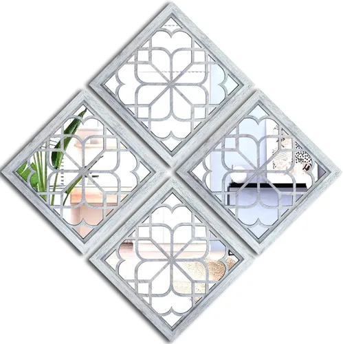 Vista 9 de Wocred Juego de 2 Espejos Rectangulares de Pared, Hermoso Espejo de Acento Rústico de Granja, Espejo de Entrada de Color Blanco para Renovación