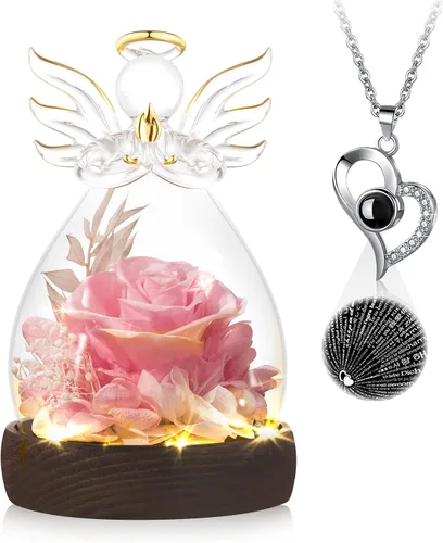 WILDLOVE Rosa preservada con collar I Love You regalos del día de San Valentín para ella regalo romántico de aniversario de cumpleaños para su