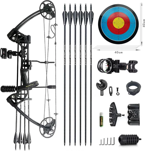 Arco compuesto con peso de tracción de 0-70 libras para arqueros principiantes y de nivel intermedio, totalmente ajustable de 19.25"-31", con todos