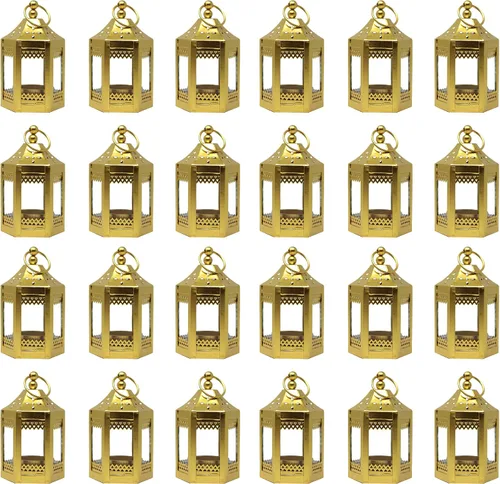 Vista 16 de Vela Lanterns - Portavelas de té, mini centros de mesa, color negro Halloween & Wedding Decor, Decorative Indoor Moroccan Metal Glass Hanging