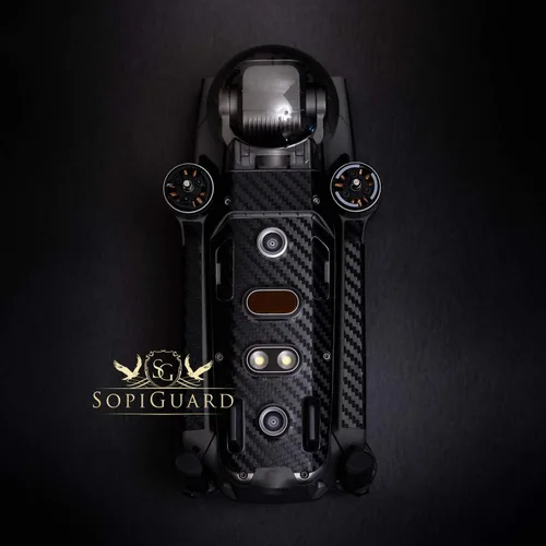 Vista 5 de SopiGuard Piel negra de la etiqueta engomada del vinilo de la fibra de carbono para DJI Mavic 2 ProZoom