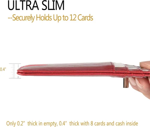 Vista 4 de Teskyer Slim Wallet, Credit Card Holder Wallet with Zip Pocket & Neck Lanyard, Minimalist Front Pocket RFID Blocking Leather Wallet for Men & Women