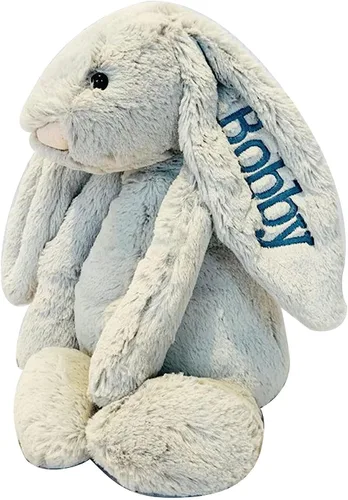Conejo de peluche personalizado con nombre, regalo de Pascua con vinilo bordado, conejo de peluche de Pascua, regalos de Pascua (A)