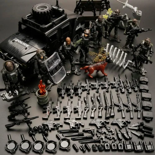 Juego de bloques de construcción de vehículos militares con 6 mini soldados, kit de construcción de camiones del ejército 4 en 1, vehículos