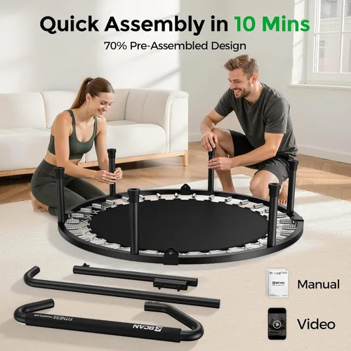 Vista 6 de BCAN 40"/48" Foldable Mini Trampoline, Rebounder Trampoline for Adults, U/T Adjustable Foam Handle, Exercise Rebounder for Adults Indoor/Garden