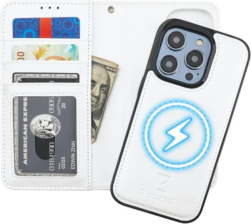 Vista 18 de Bocasal Funda tipo cartera desmontable para iPhone 14 Pro con bloqueo RFID, ranuras para tarjetas, soporte magnético de piel sintética de alta