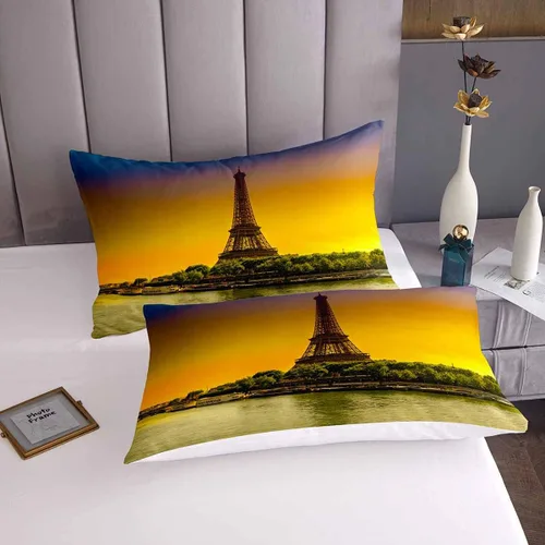 Vista 3 de Feelyou Juego de funda de edredón con diseño de torre Eiffel, puesta de sol para niños, niñas, adultos, elegante, con temática de París, funda