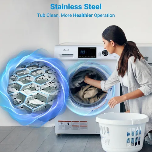 Vista 8 de Combo de lavadora y secadora todo en uno de 2.7 pies cúbicos, secadora compacta sin ventilación de 24 pulgadas con gran capacidad de 26.7 libras