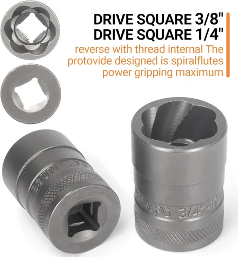 Vista 7 de Juego de Extractor de Pernos Mejorado, 32 Piezas Juego Removedor de Pernos y Tuercas de Impacto, Removedor de Tuercas de Orejeta Dañadas, Juego