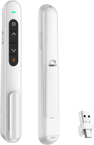 Vista 12 de QUI Clicker de presentación para PowerPoint, RF 2.4GHz USB Presentador inalámbrico remoto con Control de Volumen, Clicker de PowerPoint Avanzador