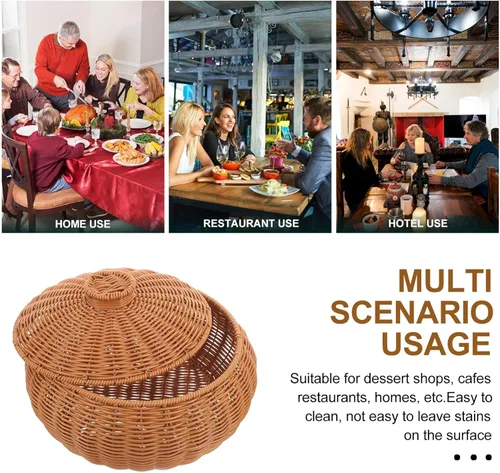 Vista 7 de Cesta de almacenamiento tejida de ratán cesta tejida para pan de mimbre para fruta, cubos de almacenamiento de mimbre, cesta de pan, pan de ajo