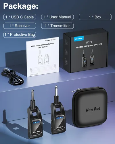 Vista 7 de Sistema de guitarra inalámbrica de 2.4 GHz con 6 canales de audio recargable, transmisor inalámbrico de guitarra receptor para instrumentos