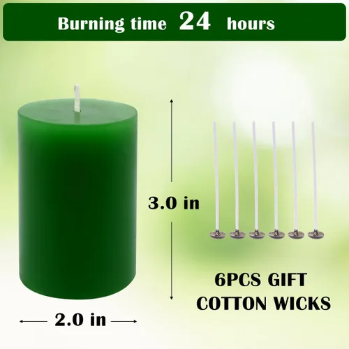 Vista 7 de Velas de pilar verde de 2 x 3 pulgadas, velas de columna sin perfume sin goteo para el día de San Patricio, mesa de cena, Navidad, boda, relajación