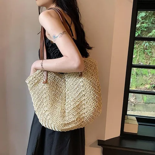 Vista 2 de Straw Bag Summer Beach Bags for Women Straw Purses Large Woven Tote Bag Boho Crochet Beach Bag for Vacation Travel