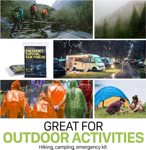 Vista 8 de FosPower Poncho de lluvia impermeable de emergencia (paquete de 4), manta térmica reutilizable, ligero, resistente a la intemperie, impermeable