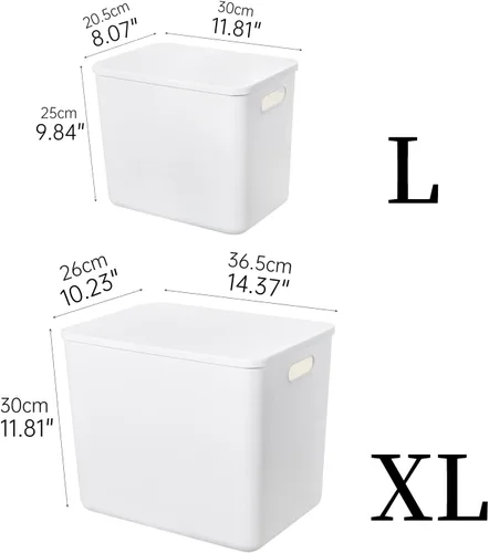 Vista 7 de Yishyfier Cestas de almacenamiento de plástico con tapas, contenedor organizador de almacenamiento blanco, contenedores para estantes, cajones