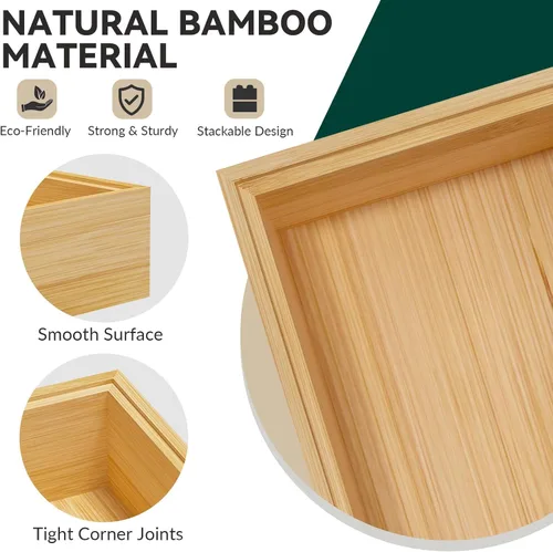 Vista 5 de Organizador de cajones de bambú, bandeja de cubiertos apilable estrecha para cocina, 2 piezas de cubiertos y caja de utensilios, 12 x 3 x 2 pulgadas