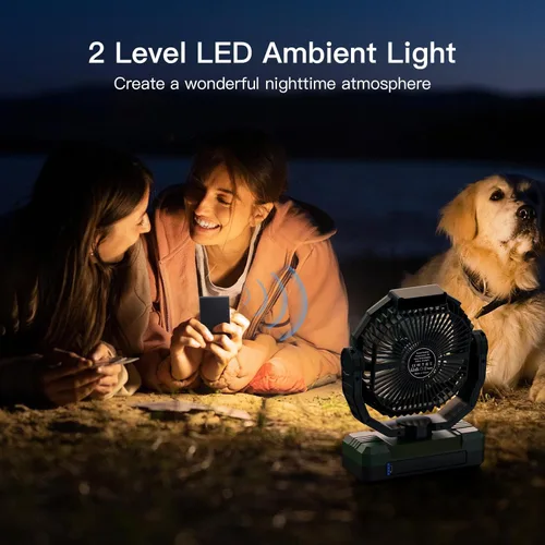 Vista 3 de FRIZCOL Ventilador de camping 3 en 1 - Ventiladores portátiles recargables - Ventilador con batería de alta capacidad (60 horas) con luz y control